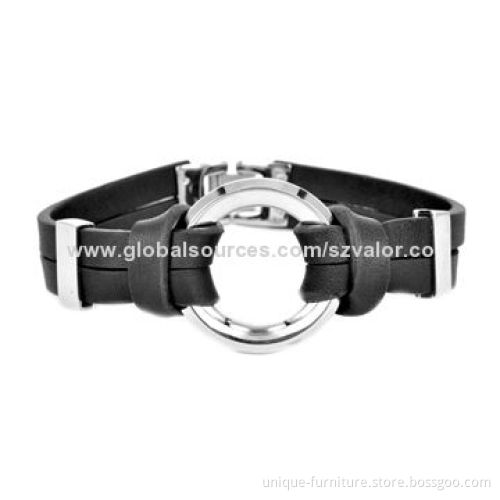 Leather Bracelet with Stainless Steel Elements, OEM/ODM WelcomedNew